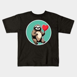 Sloth Heart Balloon - Valentines Day Kids T-Shirt